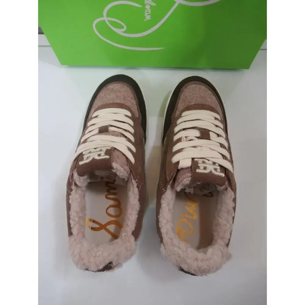 Women's Shoes Sam Edelman Harper Cozy Lace Up Sneakers Taupe Fabric Size 7